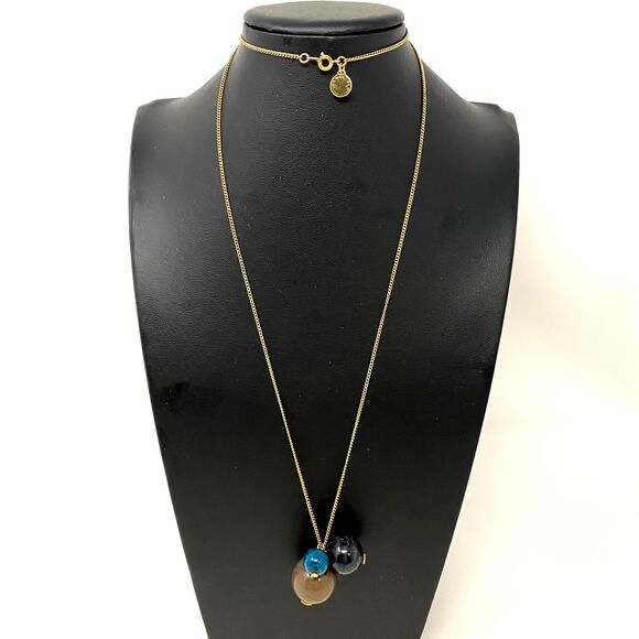 RARE Vtg MARC JACOBS 3 Planet Balls Marbles Pendant Necklace Gold Tone 32" Long - Picture 4 of 7